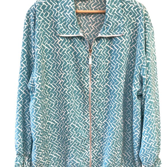 Silver Threads Windbreaker Jacket: Vintage 70s Lightweight Zippered Turquoise L - Picture 7 of 10